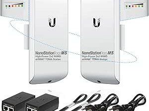Wireless Bridge Ubiquiti LOCOM5 PRE-CONFIGURED, Bundle of 2 Ubiquiti Nanostation LOCO M5, Point to Point Outdoor WiFi Bridge, Plugh and Play, 5GHz, 150+Mbps, 10+km Link Range, Network Bridge.